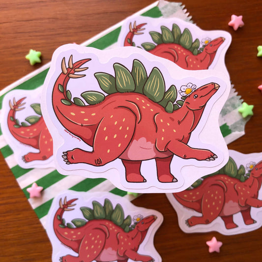 Summer Strawberry Stegosaurus Dinosaur Sticker!