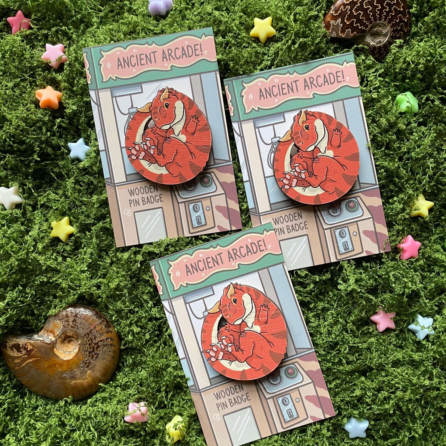 Wooden Carnotaurus Pin Badge