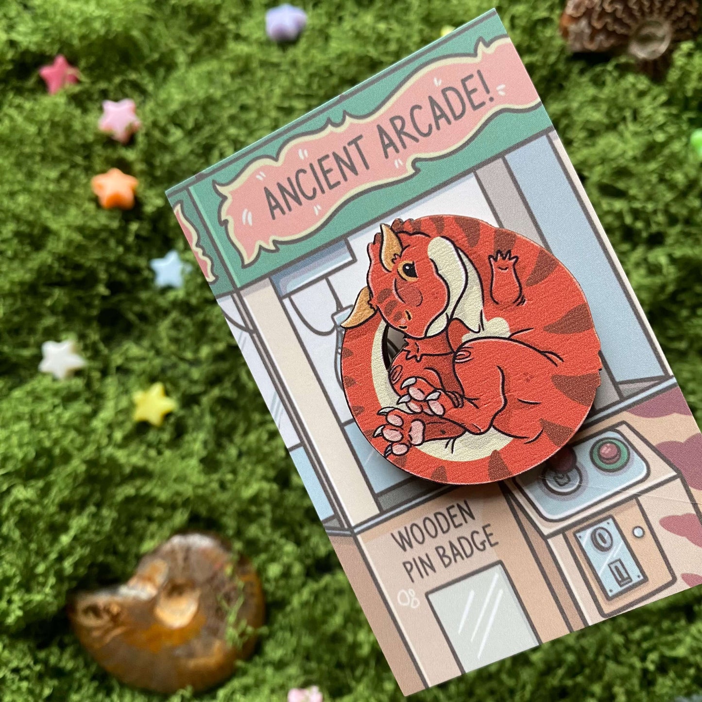 Wooden Carnotaurus Pin Badge