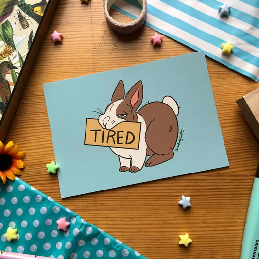 Tired Bunny Postcard Art Print