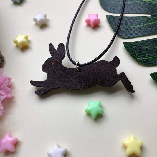 Running Rabbit Wooden Necklace