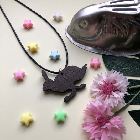Running Hare Wooden Necklace