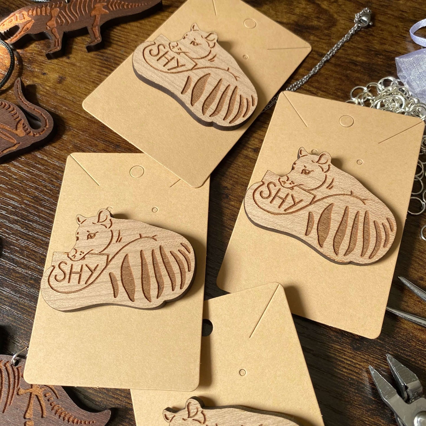 Shy Thylacine Wooden Pin Badge
