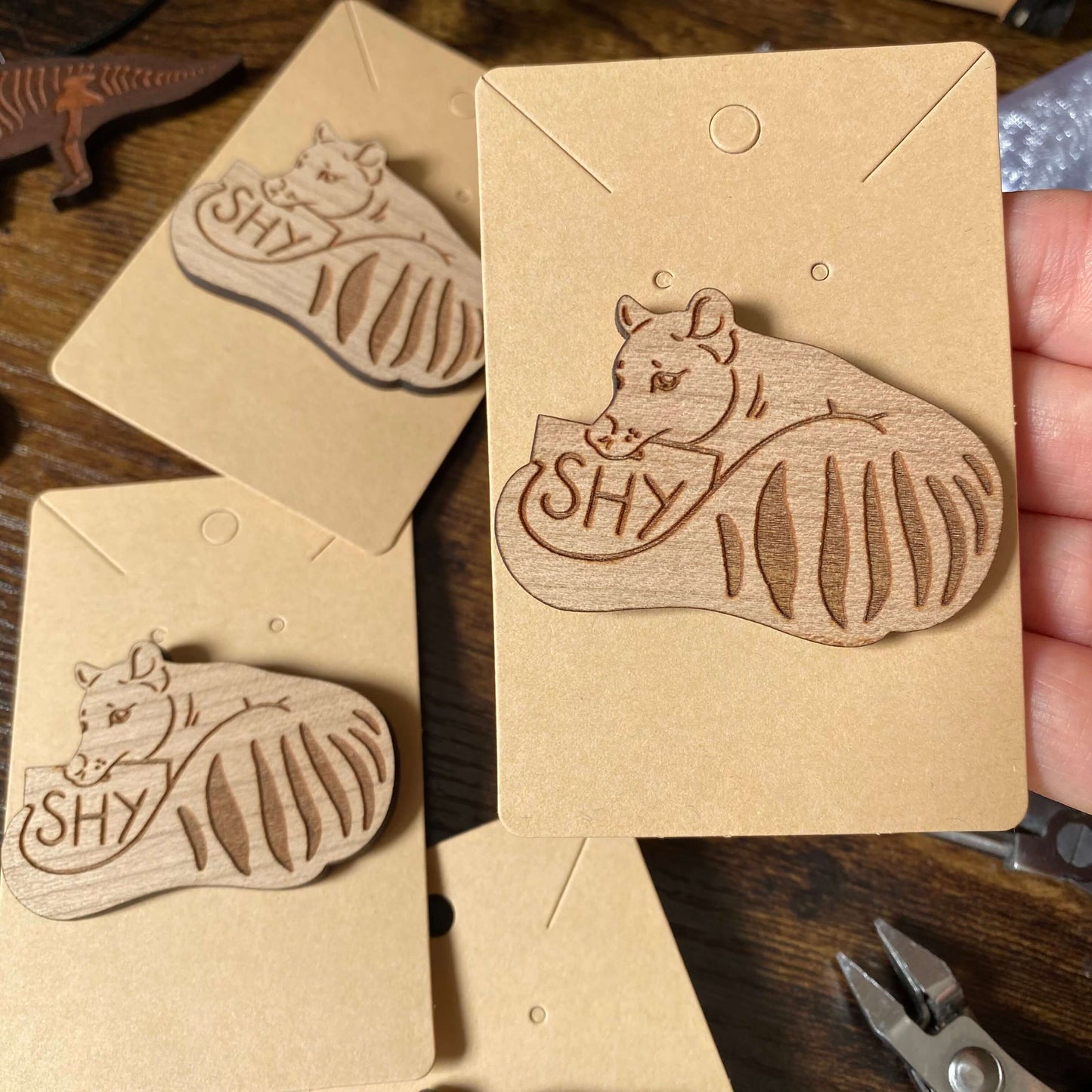 Shy Thylacine Wooden Pin Badge