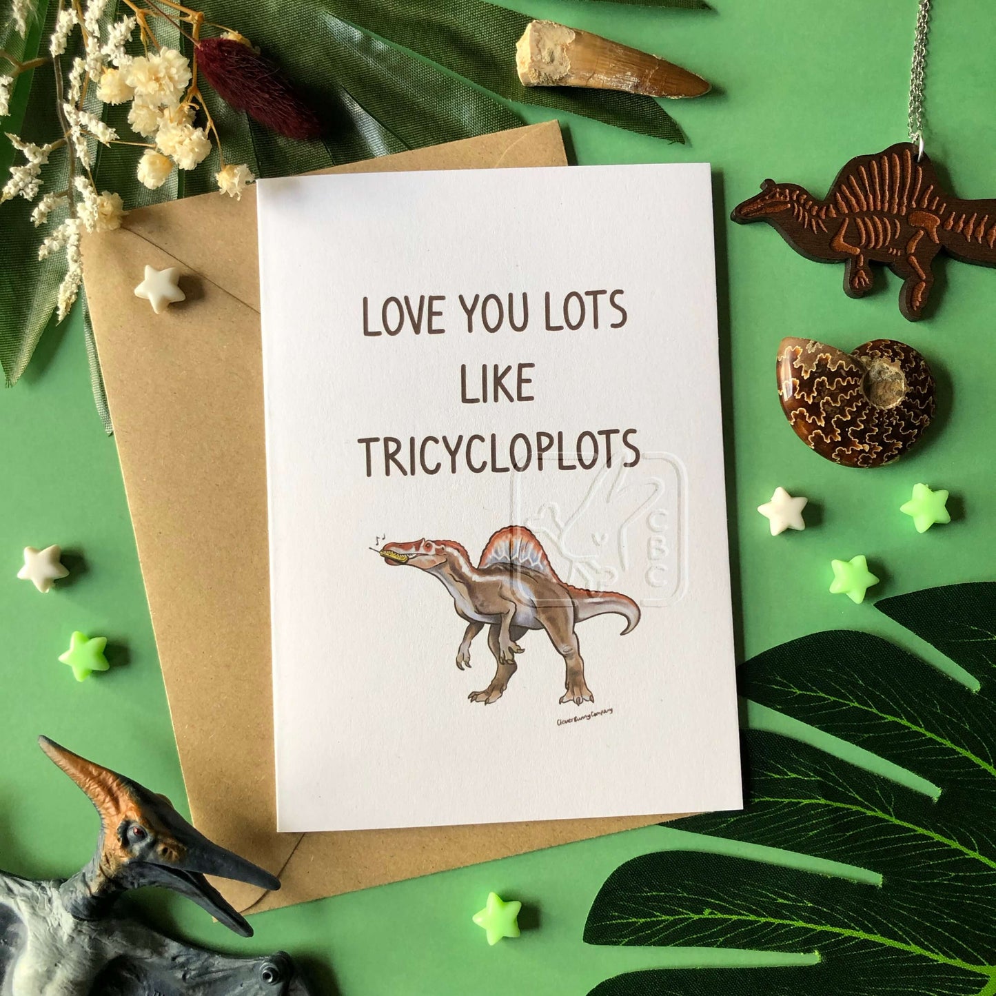 Love you lots like Tricycloplots Funny Spinosaurus Greetings Card - PREORDER ONLY